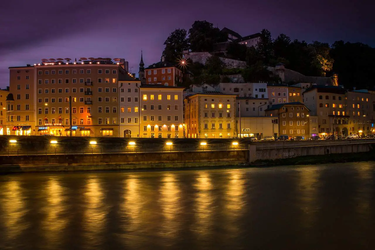 A night view of Salzburg Old Town