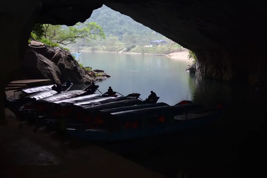 Dragon boats parked in the cave