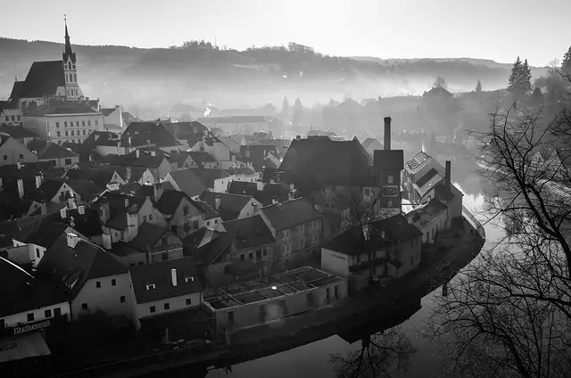 A view Cesky Krumlov in Black and White